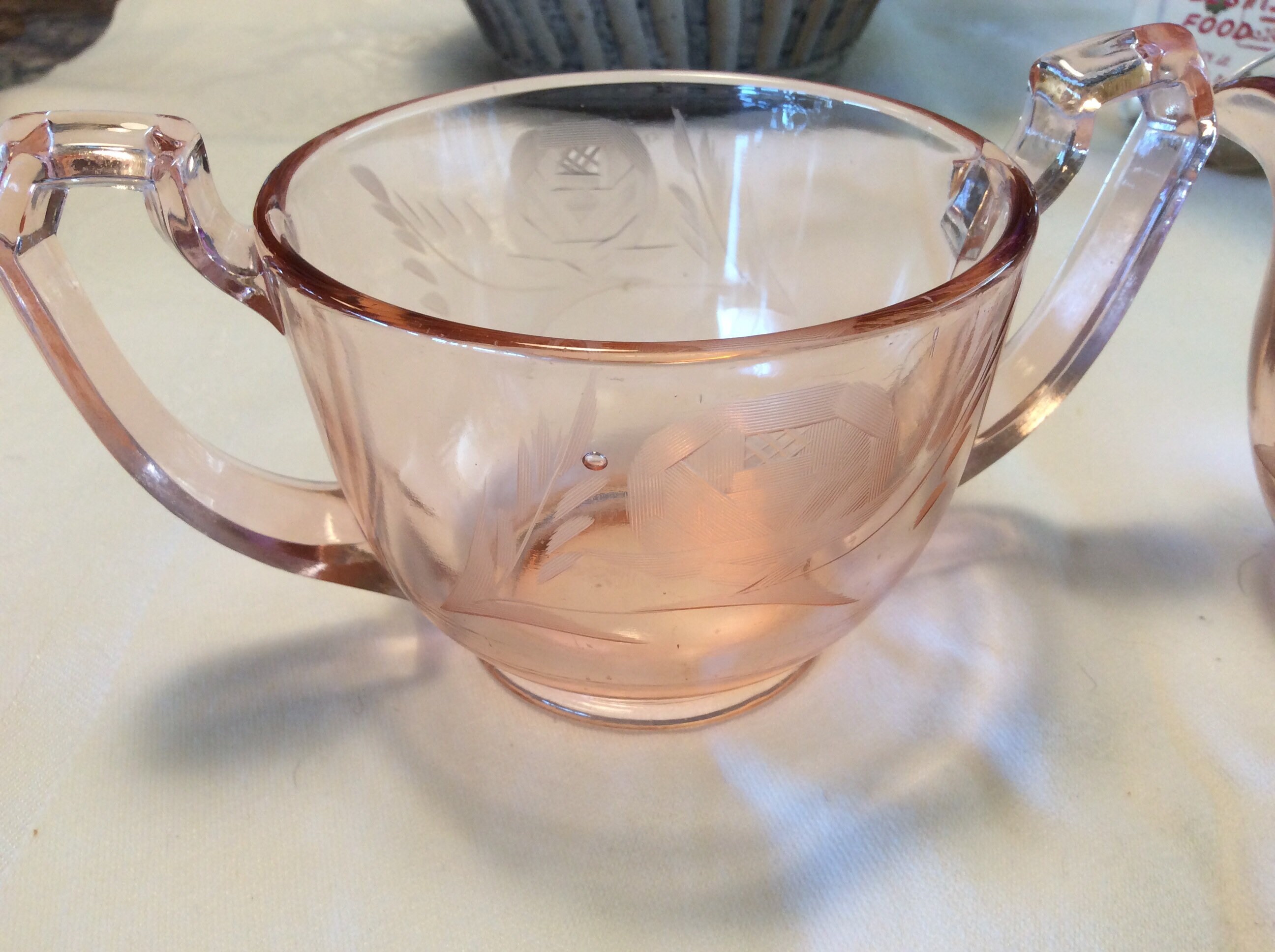 Pink Depression Glass Creamer & Sugar Set Excellent Etsy