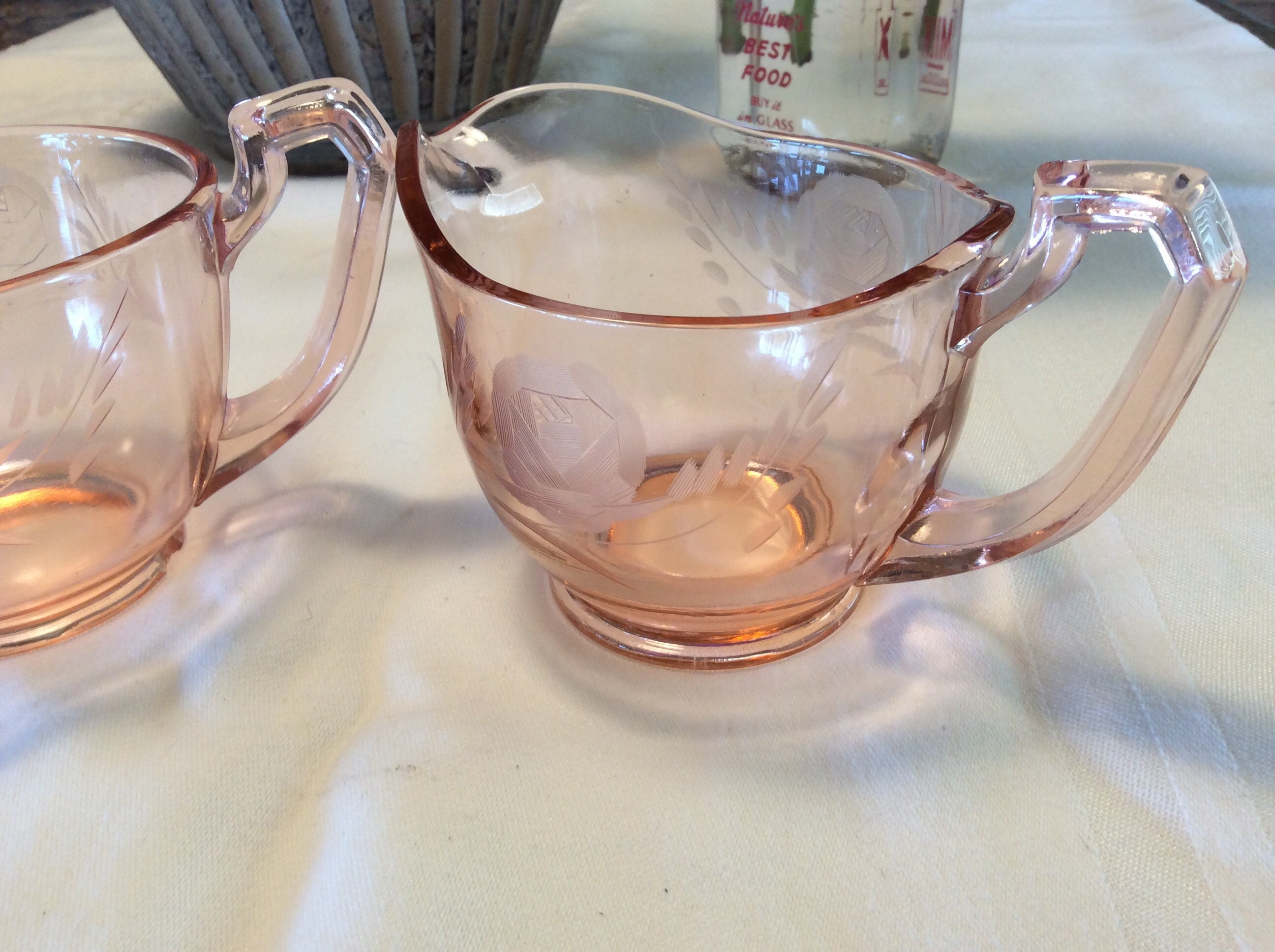 Pink Depression Glass Creamer & Sugar Set Excellent Etsy
