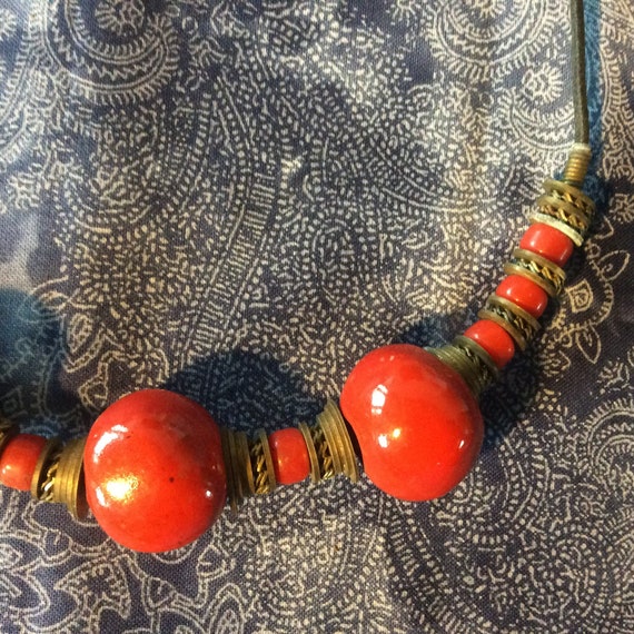 Vintage GREEK CERAMIC NECKLACE Red Mosiac Ceramic… - image 4