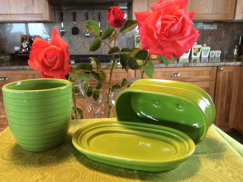 Metlox Pottery Fern Green Butterdish With Lid With Honey Pot Etsy