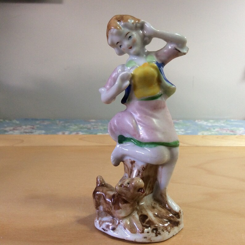 Occupied Japan Vintage Figurine Young Girl Sitting on Stump Etsy