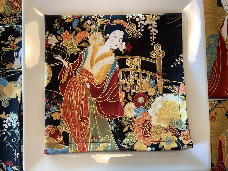 6 Geisha Girl Cloth Cocktail Napkins Asian Cloth Napkins. Etsy