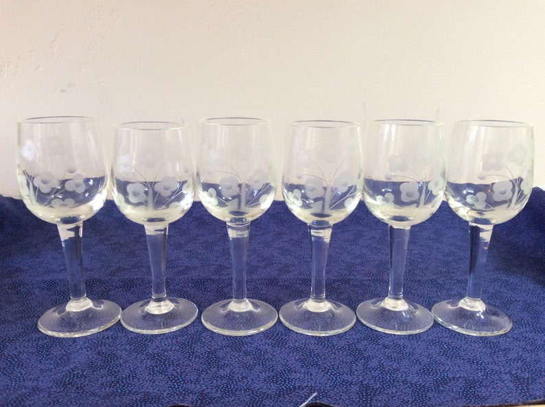 Etched Cordial Glasses Set of 6 Flowers and Leaves Vintage Etsy