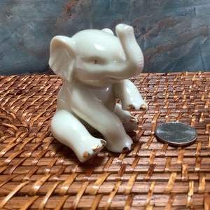 Vintage LENOX ELEPHANT FIGURINE Ivory Porcelain with 24K Gold Trim, Trunk Up