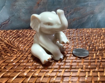 Vintage LENOX ELEPHANT FIGURINE Ivory Porcelain with 24K Gold Trim, Trunk Up