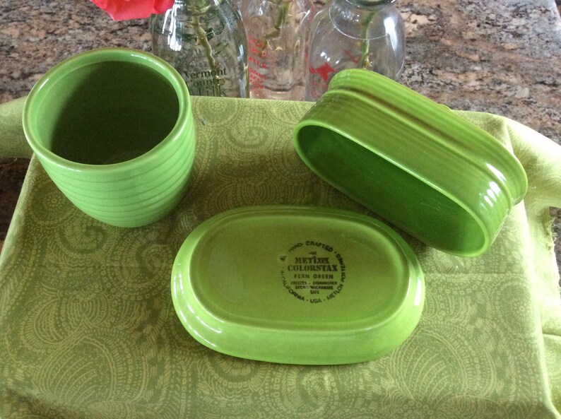 Metlox Pottery Fern Green Butterdish With Lid With Honey Pot Etsy