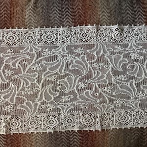 Vintage Lace Table Runner or Dresser Scarf, 14” x 45”, Ecru Color, Cotton Lace, Cottage or Victorian Decor, Vintage Linens