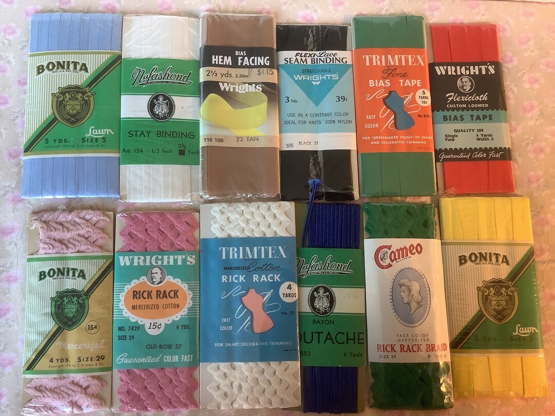 Rick Rack Lot of 12 Vintage Rick Rack, Hem Tape, Bias Tape, Bias Tape