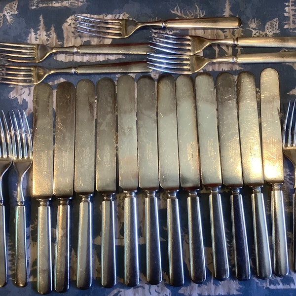 Vintage Simeon and George H. Rogers Co. Warranted 12 DWT  12 Knives & 9 Forks   21 Piece Set