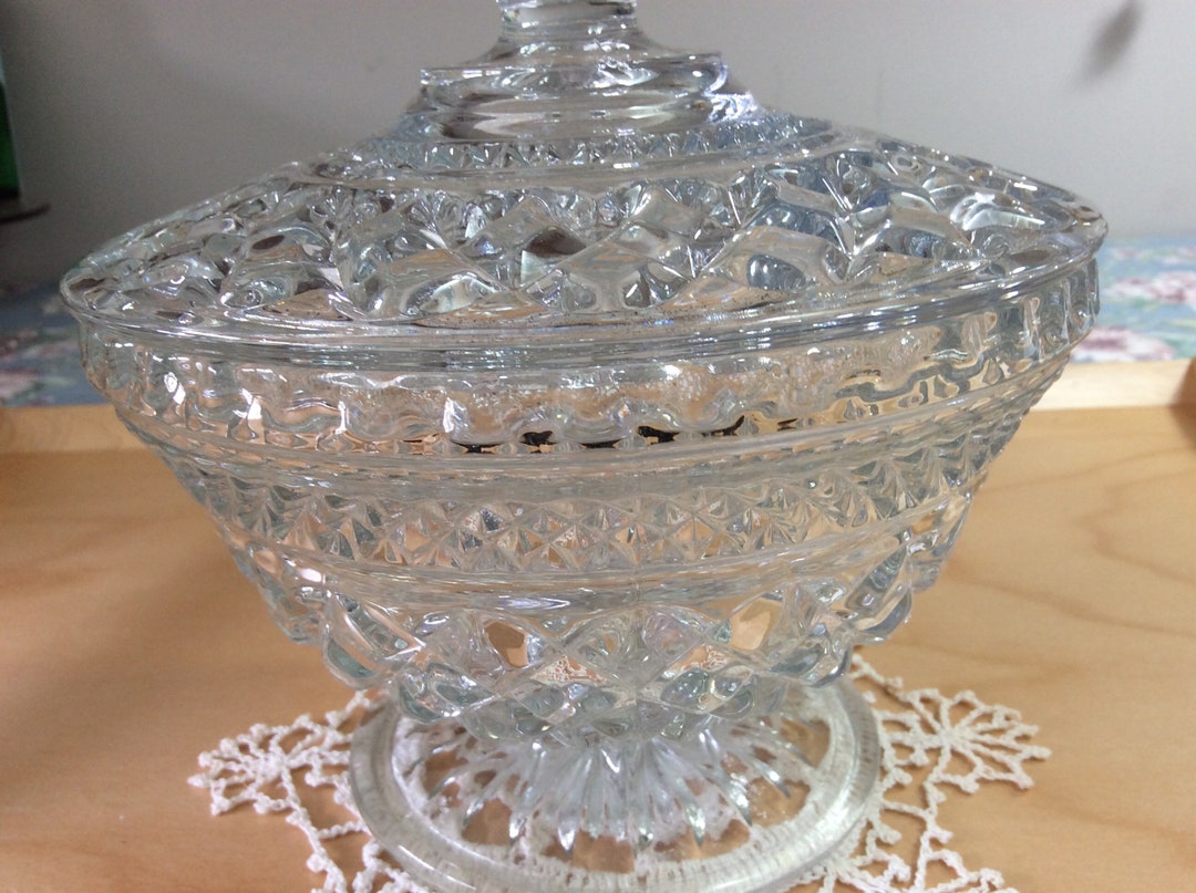 Wexford Pressed Glass Candy Dish W Lid Wexford Pattern Anchor Hocking