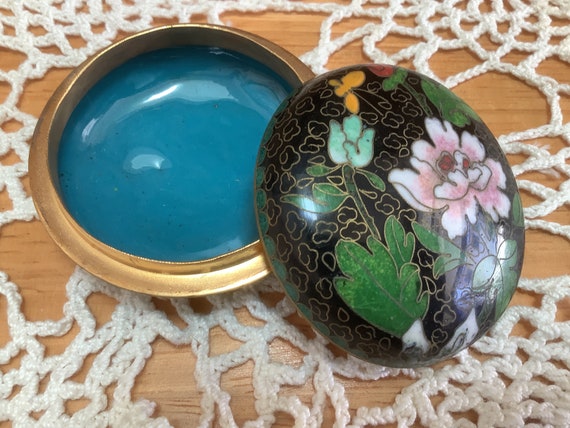Antique Chinese Cloisonné Enamel Brass Box with F… - image 8