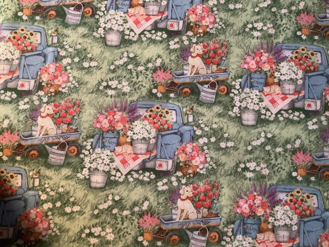 Susan Winget Blue Truck Fabric CP70871 100% Cotton Out of Print 30 ...