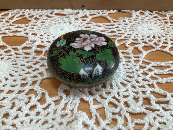 Antique Chinese Cloisonné Enamel Brass Box with F… - image 2