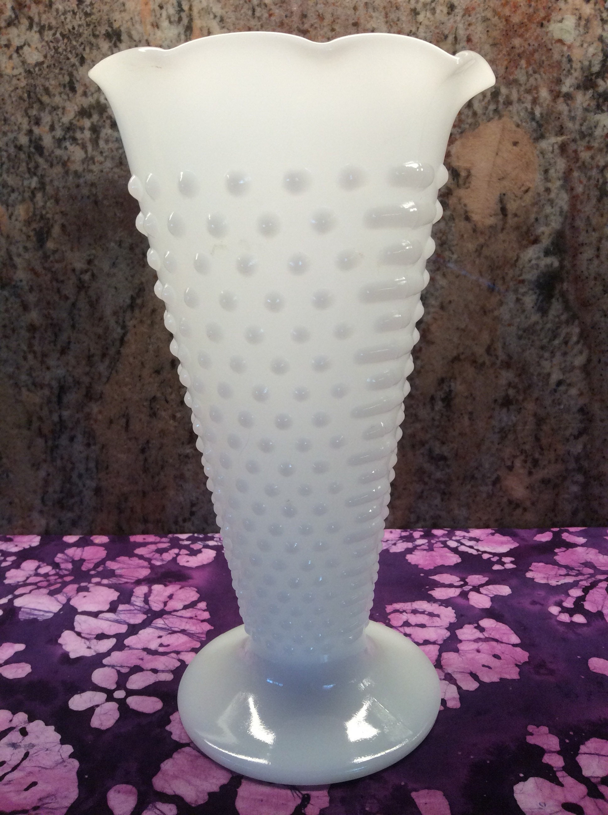 VINTAGE HOBNAIL Milk Glass Vase W/fluted Top Edge & Round Base Etsy
