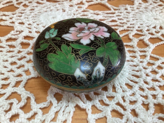 Antique Chinese Cloisonné Enamel Brass Box with F… - image 1