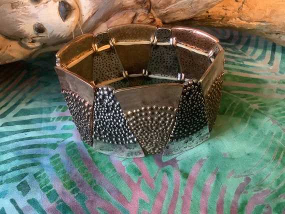 Hammered Brass & Copper Large Cuff Stretch Bracel… - image 7