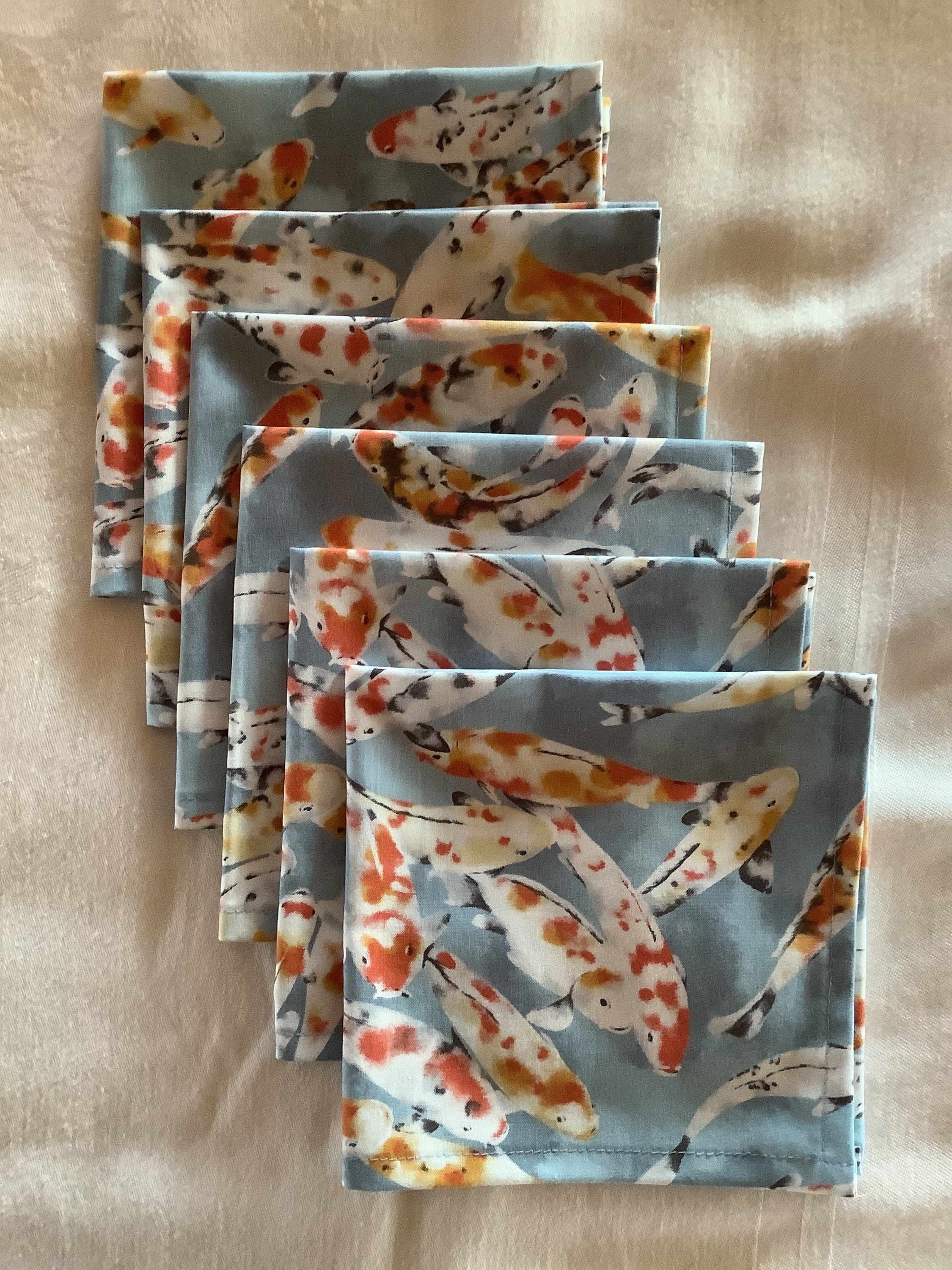 6 KOI POND FISH Cloth Napkins Cocktail Napkins Table Etsy