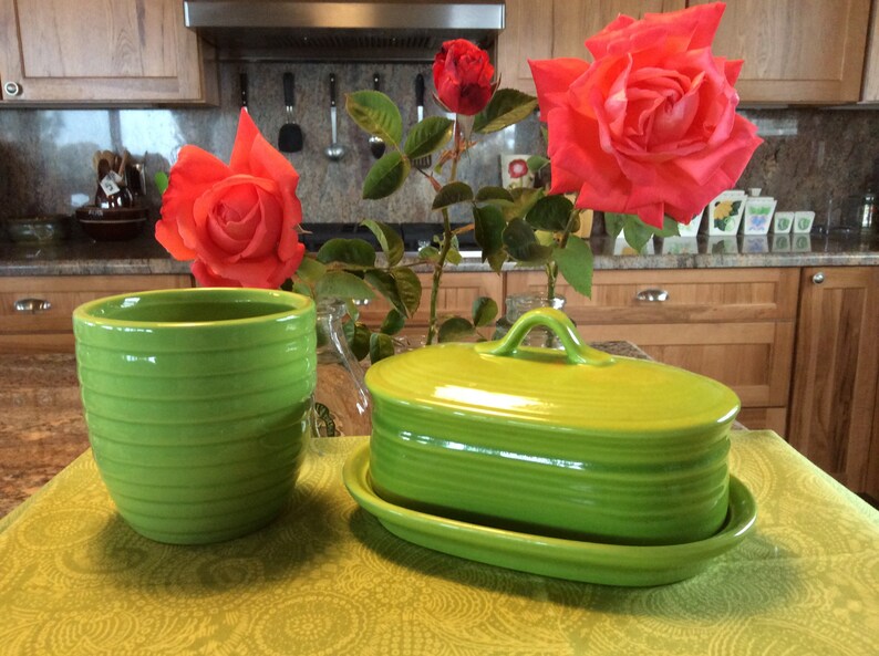 Metlox Pottery Fern Green Butterdish With Lid With Honey Pot Etsy