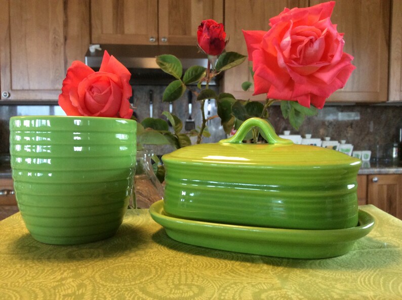 Metlox Pottery Fern Green Butterdish With Lid With Honey Pot Etsy