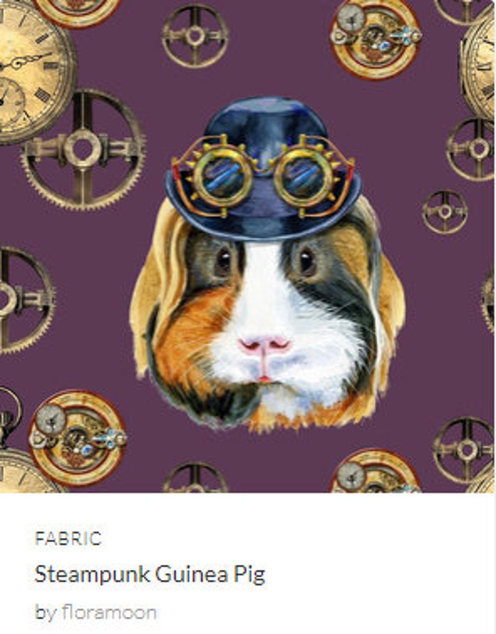 Steampunk Guinea Pig Cotton Fabric Guinea Pig Fabric Etsy