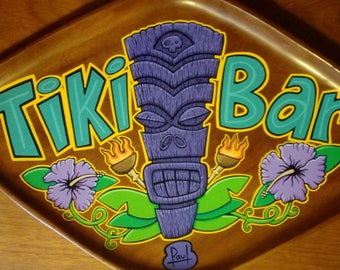 Znak Tiki Bar - oryginał malowany ręcznie na tacy tekowej 43 x 28 cm
