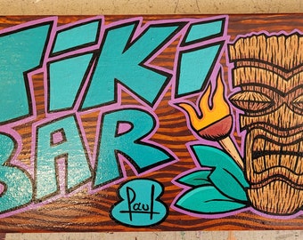 Tiki Bar sign hand painted on timber 35x14cm