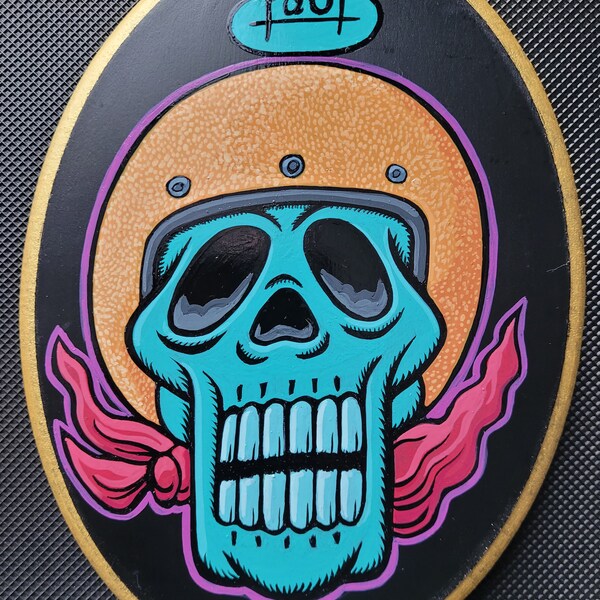 Skull rider hand painted oval plaque