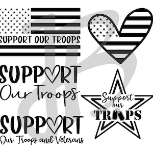 Support Our Troops Digital Design Pack Flag Star Heart for Vinyl Instant Download