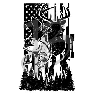 Hunting Flags Deer Duck Fish Black Solid SVG PNG Digital Designs