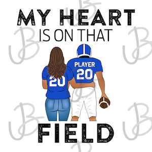 Custom Football Player and Mom My Heart is on that Field with Custom Name and Number Design