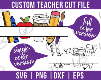 Teacher School Custom Cut Monogram Color Options Black SVG PNG DXF Instant Digital Download