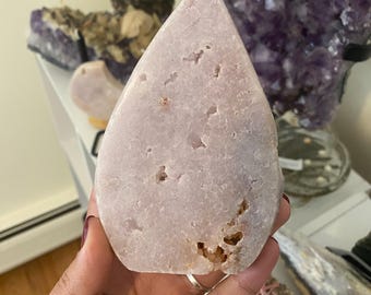 Polished Pink Amethyst Flame: Heart Healing Crystal Carving