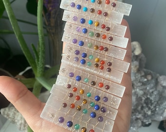 Bulk Set of 12 Chakra Beaded Selenite Pendants - 2.5 Inch