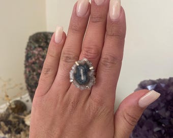 Adjustable Silver Plated Stalactite Ring: Gemstone Jewelry