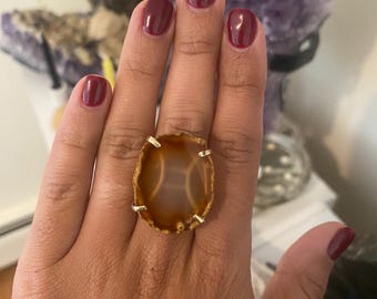 Adjustable Gold Plated Druzy Agate Statement Ring