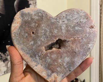 Druzy Pink Amethyst Heart: Polished Healing Crystal (5.5x5 inches) / Metaphysical Crystals