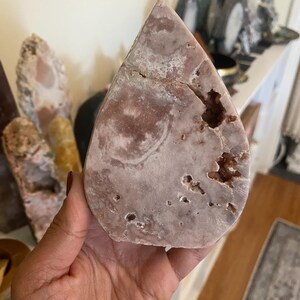 Polished Pink Amethyst Flame: Self Standing Crystal Carving
