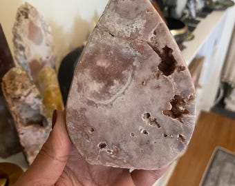 Polished Pink Amethyst Flame: Self Standing Crystal Carving