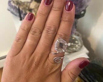 Adjustable Silver Plated Stalactite Amethyst Ring