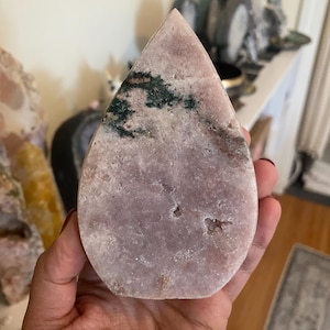 Polished Pink Amethyst Flame: Heart Healing Crystal Carving