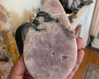 Polished Pink Amethyst Flame: Heart Healing Crystal Carving