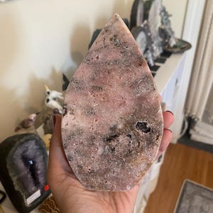 Polished Pink Amethyst Flame: Heart Healing Crystal Carving