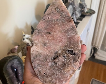 Polished Pink Amethyst Flame: Heart Healing Crystal Carving