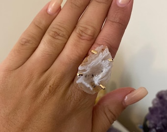 Adjustable Gold Plated Druzy Agate Statement Ring
