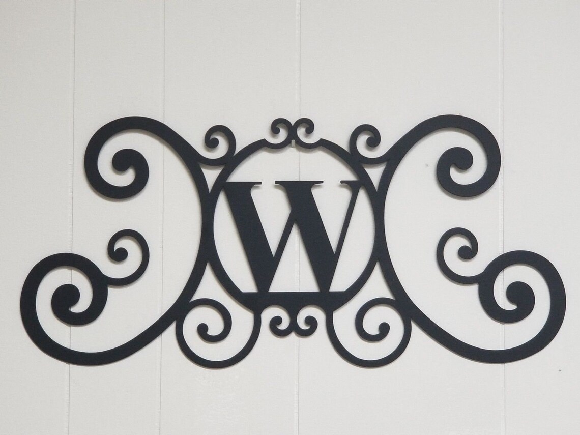 Monogram Initial Letter Wrought Iron Metal Scrolled Door Wall - Etsy