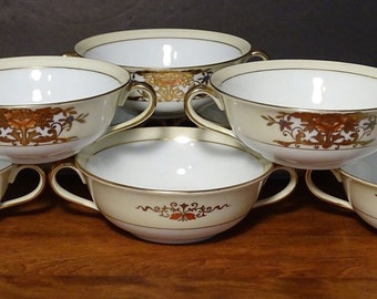 Free shipping! Gorgeous Noritake 42200 antique hand painted set of 8 two handled cups/bowls to collect, for decor, gift, table, holiday