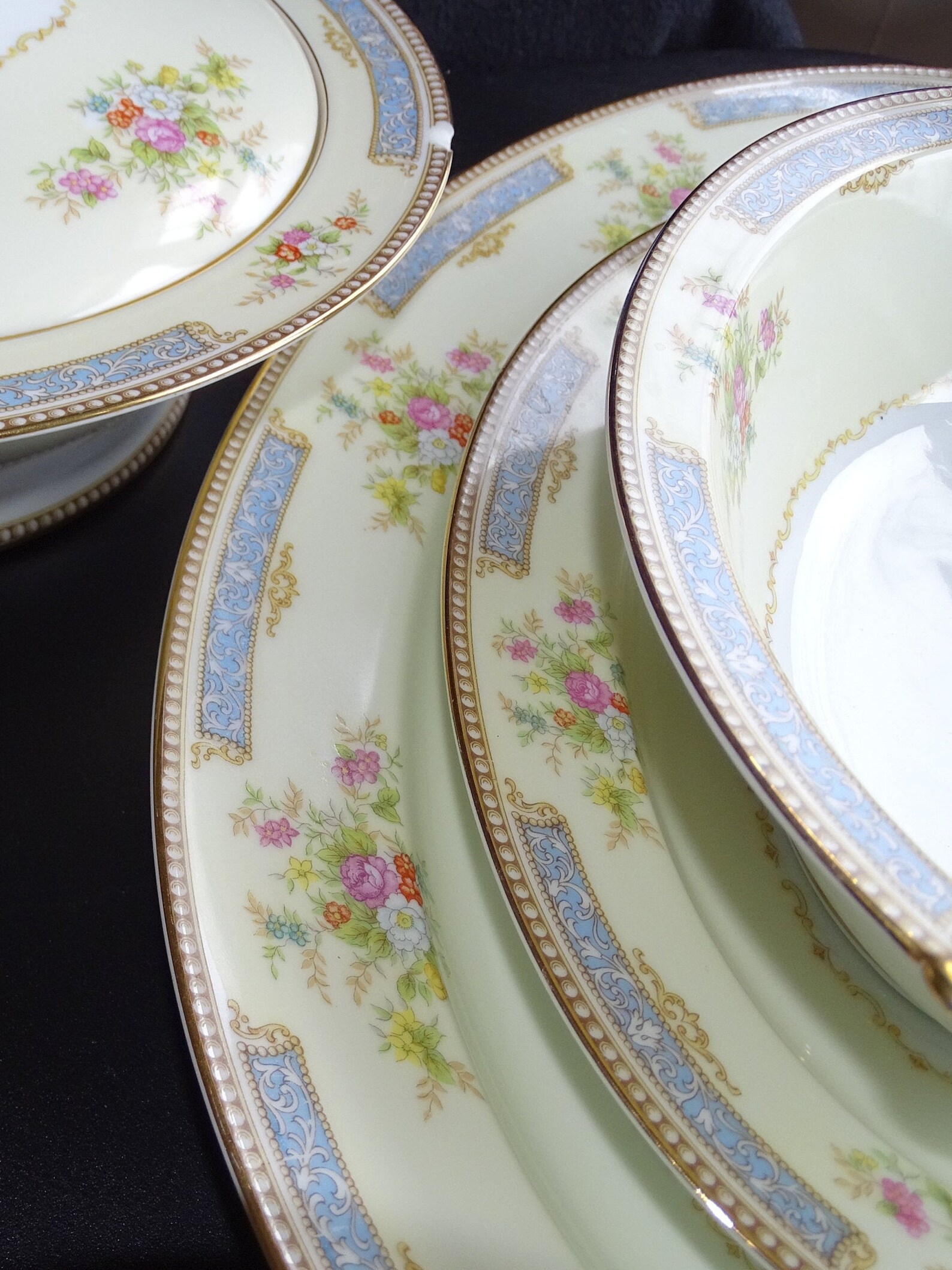 Noritake vintage china dishes gold trim w/blue rim & Etsy