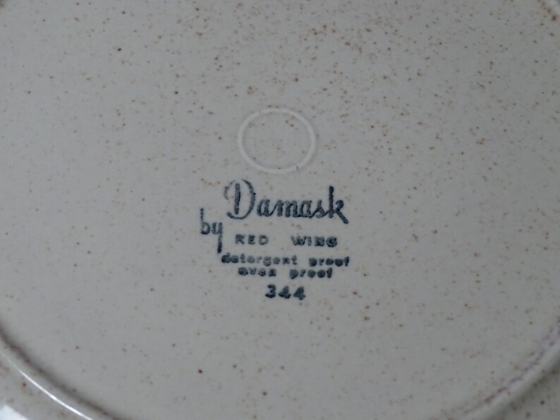 hostess gift collector holiday vintage dinnerware made in Minnesota Damask by Red Wing set of 2 dinner plates vintage stoneware.