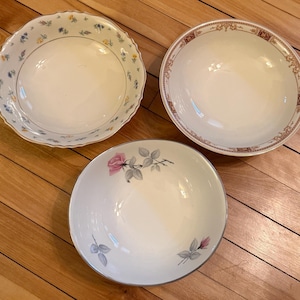 Free ship, Syracuse USA Vintage China Mismatch Serving Bowls, Set of 3, Patterns Include Suzanne, Calhoun, &Bridal Rose