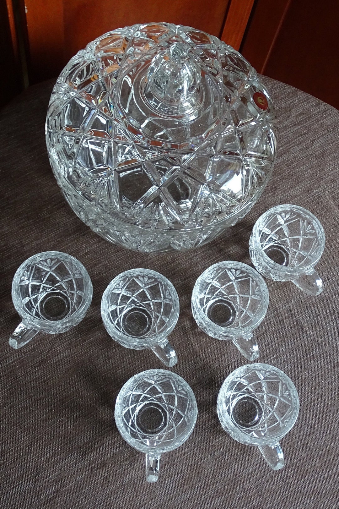 6 German Waltherglas Punch Bowl Cups Bubble Glass, Walther Glas - Ruby Lane